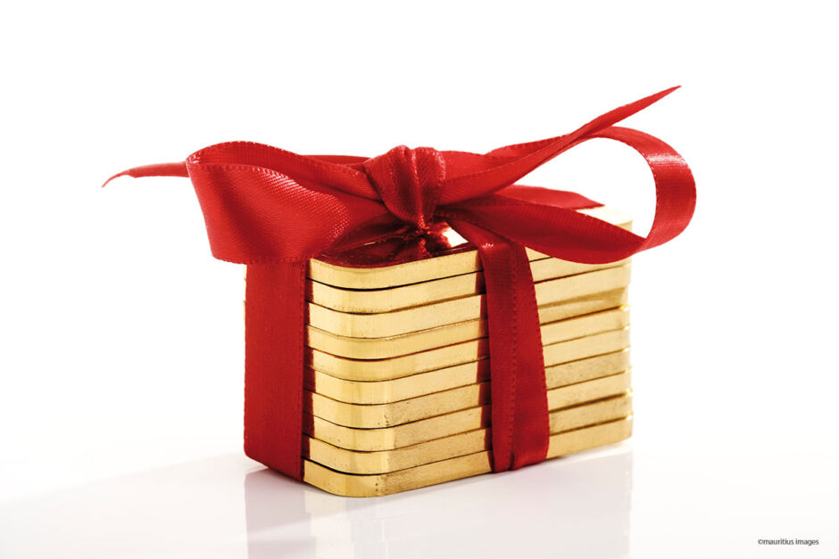 Goldbarren als Weihnachtsgeschenk